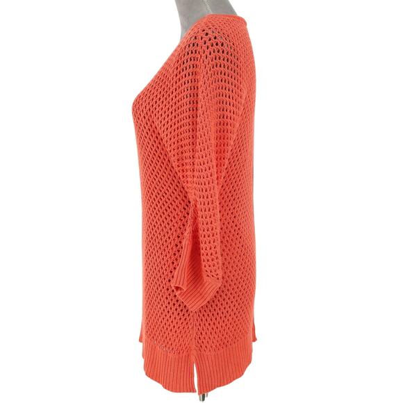 Chicos Sweater 0 Womens 4 Small Orange Fishnet Lined Tunic Rayon 3/4 Sleeve - Picture 5 of 12
